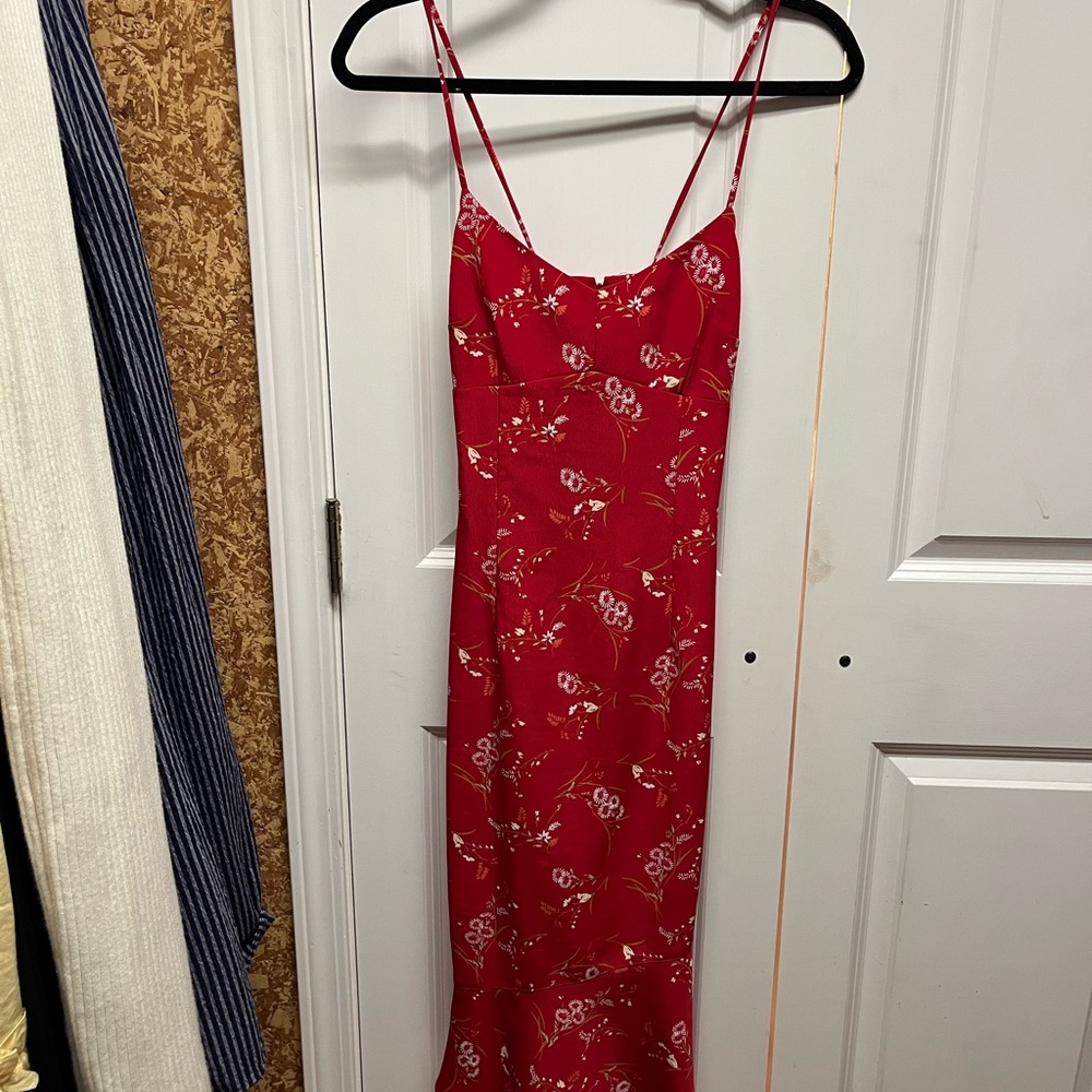 Y2K Elegant Red Floral Spaghetti Strap Dress